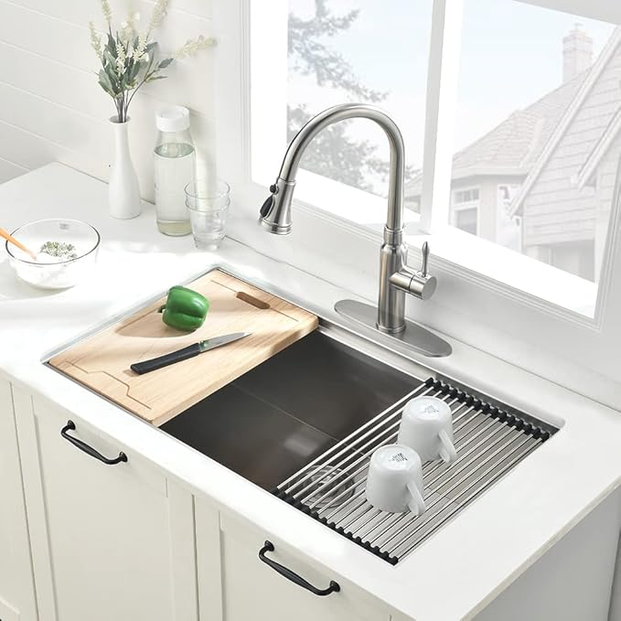 27 Inch Undermount Kitchen Sink Workstation 16 Gauge Stainless Steel Undermount Sink Single Bowl Handmade 10 Inch Deep