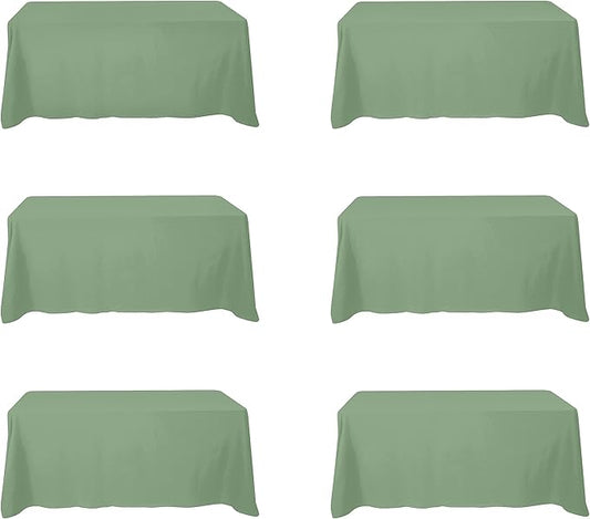 BRILLMAX 6 Pack Sage Green Tablecloths for 6 Foot Rectangle Tables 90 x 132 Inch - 6ft Rectangular Bulk Linen Polyester Fabric Washable Cloth Cover for Wedding Reception Banquet Birthday Party