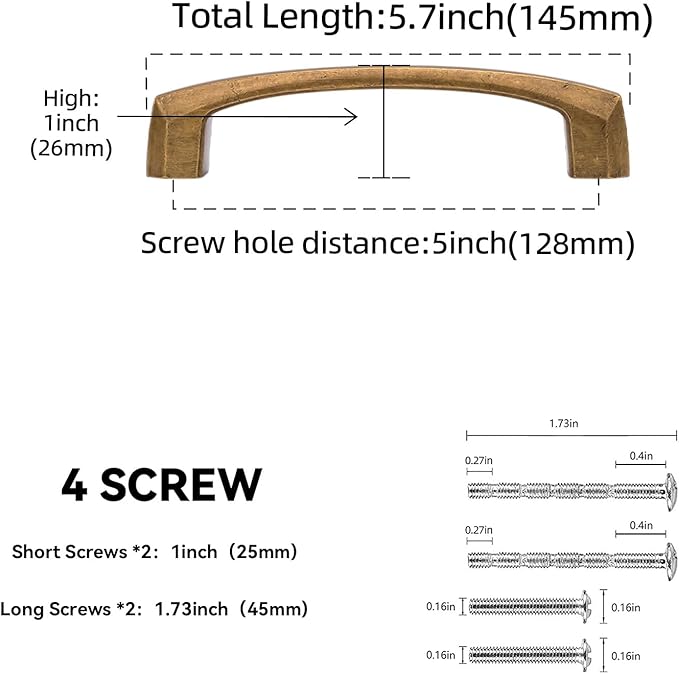 10 Pack 5 Inch(128mm) Kitchen Cabinet Handles Antique Brass Cabinet Pulls Vintage Drawer Pulls Aged Kitchen Hardware