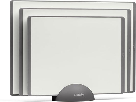SMIRLY Plastic Cutting Board Set with Holder 3 Pieces, Non-Slip Dishwasher Safe Chopping Boards for Kitchen, Grey & White