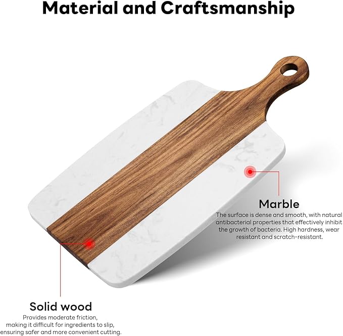 Marble charcuterie board: Acacia wood marble chopping board - suitable for kitchen, great gift for friends (white)
