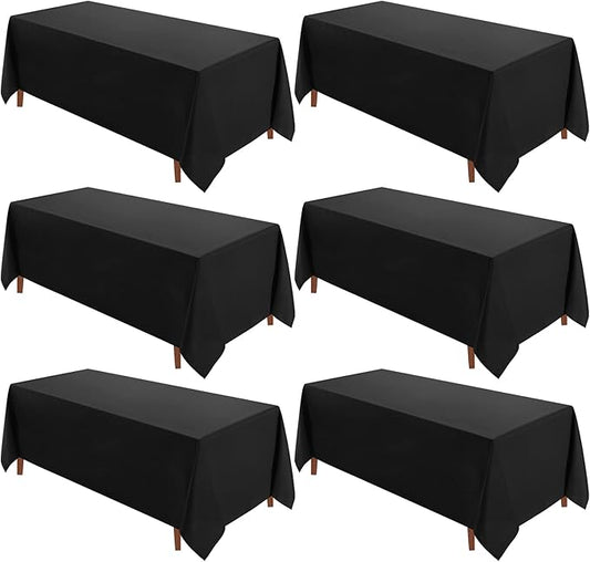 VidaFete Table Cloth 90 * 132inch 6 Pack Rectangle Tablecloth Polyester, Stain Wrinkle Resistant Polyester Dining Table Cover for Kitchen Dinning Party Wedding Rectangular Tabletop Decoration(Black)