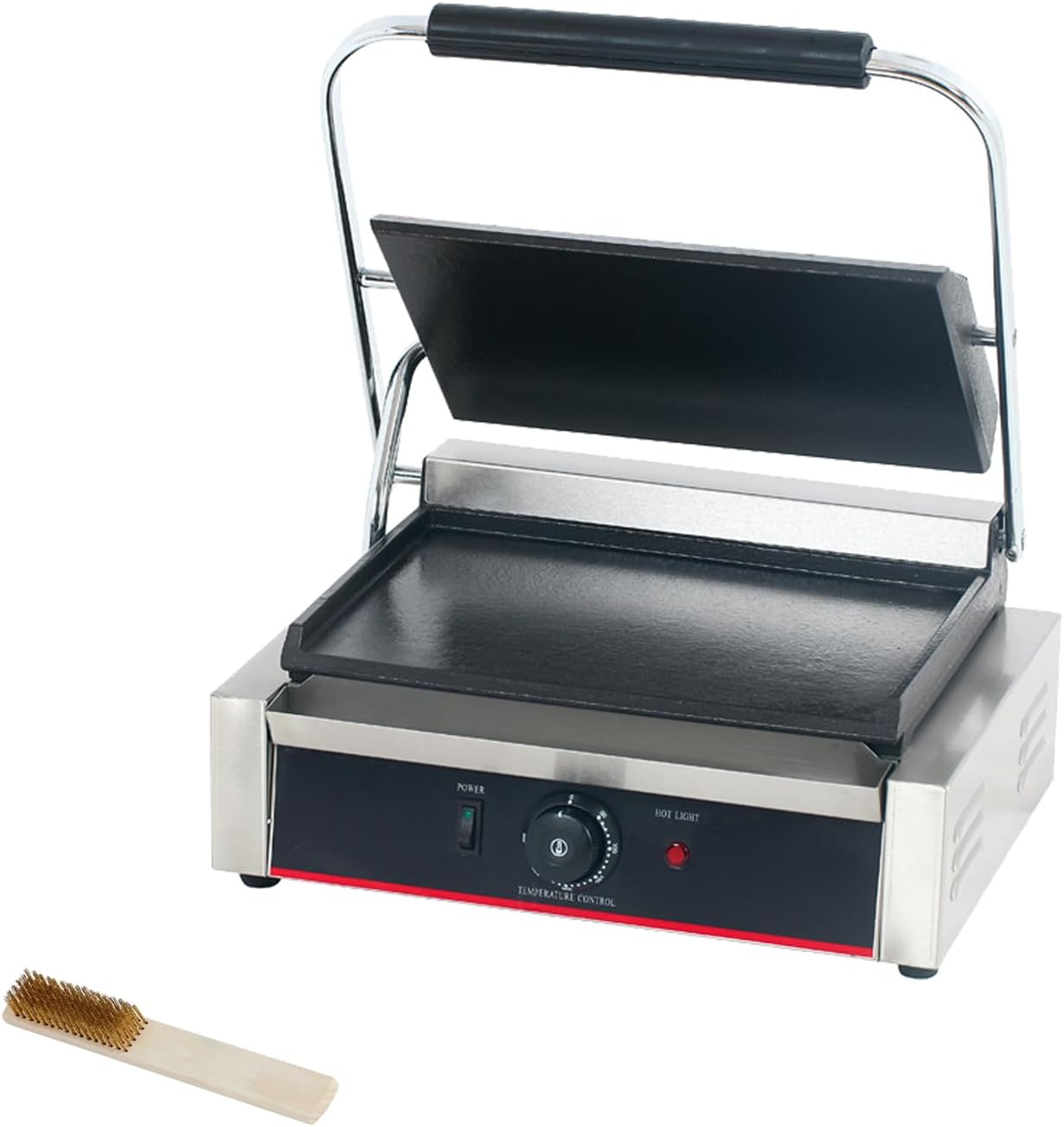 Commercial Panini Press With Grooved Grill Sandwich Maker Machine Electric Contact Grill Single (Large Smooth Top&Bottom)