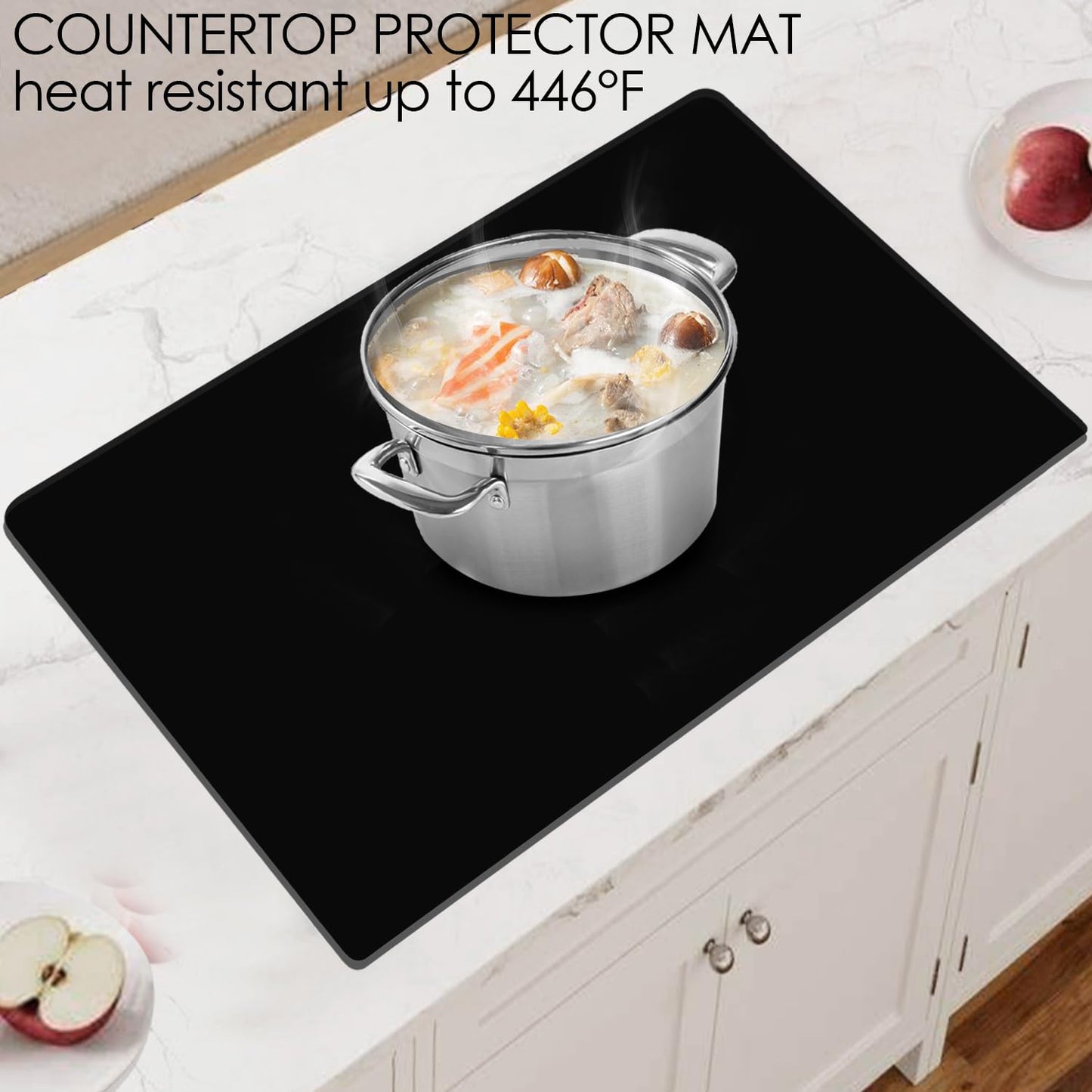 Large Silicone Mats for Kitchen Counter, 27.6 x 19.7'' Countertop Protector Mat Heat Resistant Mat for Air Fryer, Non-Slip Table Placemat for Kids, Nonstick Black Silicone Mat for Baking Pastry, 1Pcs