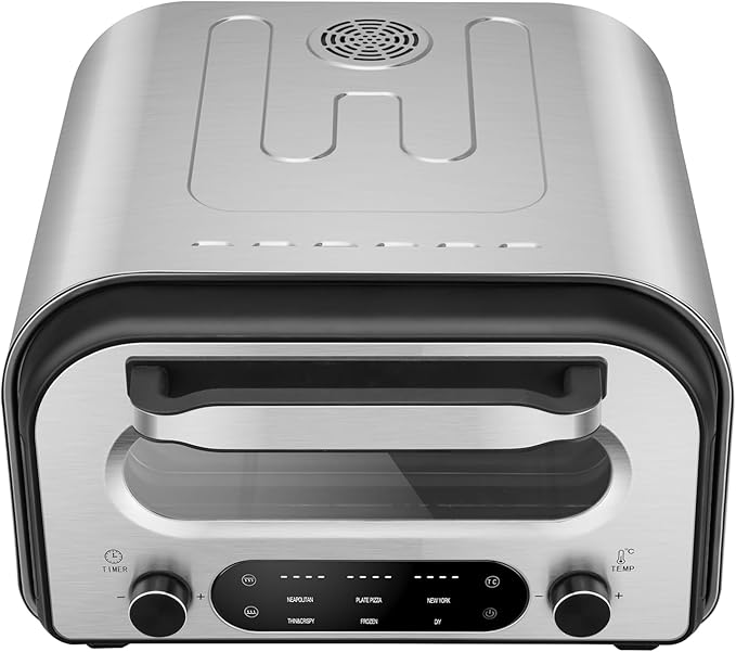 Electric Pizza Oven Indoor 1700W Countertop Pizza Maker Fast Heating up to 850°F Touchscreen 6 Preset Modes Adjustable Timer & Temp Knobs Used for Commercial & Home Kitchen in Silver