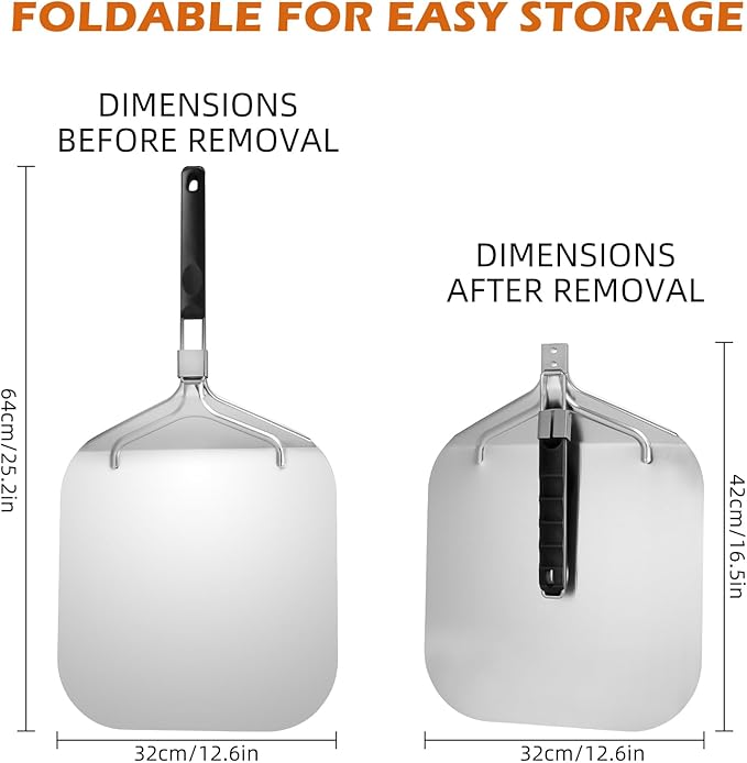 MANJIA Pizza Peel 13 inch, Pizza Paddle with Cutter Rocker Set (12.6"x 16.5") Metal Pizza Peel with Foldable Handle, Pizza Spatula Paddle for Indoor & Outdoor Ovens Homemade Pizza Making Kit