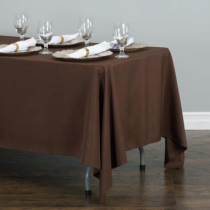 LTC LINENS 10 Pack Rectangular Tablecloths Brown 70 x 120 Inch for 6 or 8 ft Chocolate Rectangle Banquet Tables with Half-Drop-Stain and Wrinkle Resistant Polyester Cloth Table Covers for Parties