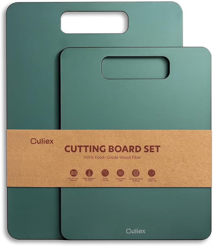 Wood Fiber Cutting Board 2-Pack, Composite Chopping Boards for Kitchen, Dishwasher Safe, Non-Toxic, High Density, Knife Friendly, BPA Free, Non-Slip Feet for Cutting Meat, Vegetables, Fruits