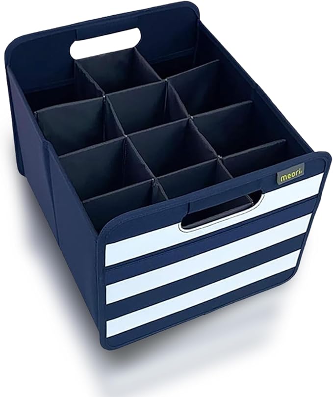 meori Foldable 12 Bottle Wine Carrier Marine Blue Stripes Carry Glassware Liquor Storage Bottle Shopping Travel Cocktails RV, B100792