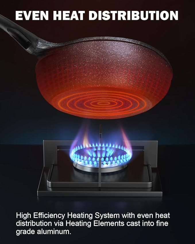 Cook N Home Marble Nonstick Cookware Saute Fry Pan, 8-inch + 9.5-inch, Black