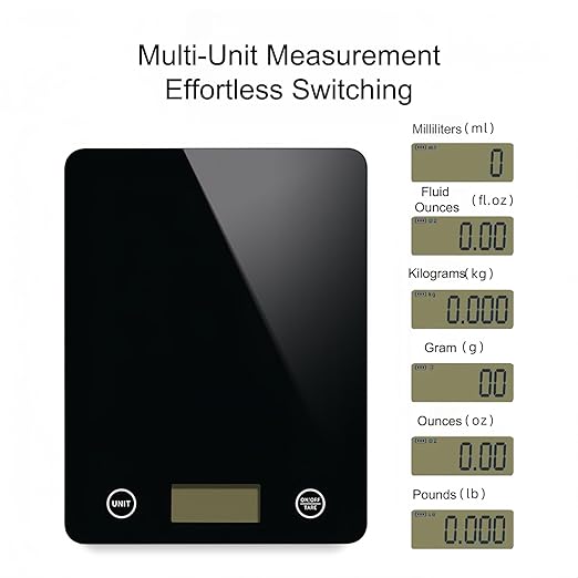 Digital Kitchen Scale, Food Scale with Tempered Glass, Grams and Ounces, 1g High Accuracy for Baking, Cooking, Food (Black Glass)