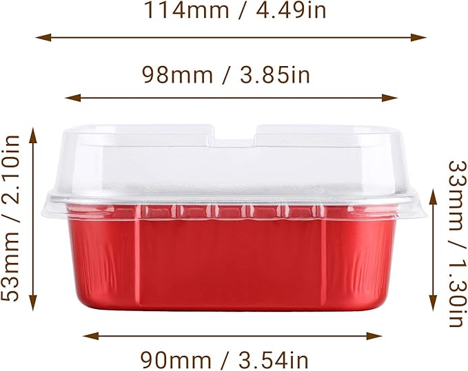 EUSOAR Cupcake Cups with Lids, 5.7oz 50pcs Disposable Desserts Flan, Baking Cups with Lids, Aluminum Foil Desserts Cupcake Flan, Catering Gathering Shower Favor-Red
