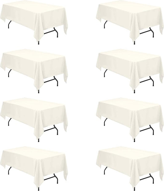 BRILLMAX 8 Pack Ivory Tablecloths for 6 Foot Rectangle Tables 60 x 102 Inch - 6ft Rectangular Bulk Linen Polyester Fabric Washable Cloth Cover for Wedding Reception Banquet Birthday Party