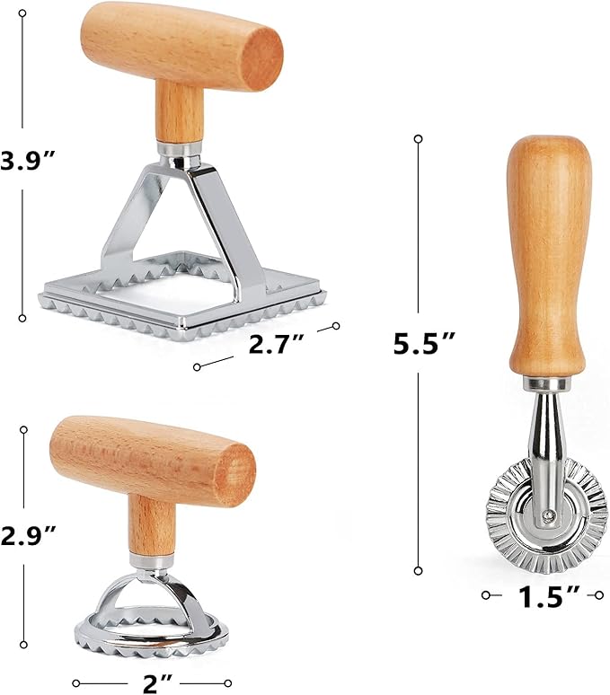 HULISEN Ravioli Cutter with Pasta Wheel Cutter, Ravioli Stamp Maker with Wooden Handle, Press Mold Kitchen Accessories, Gift Package(Set of 3)