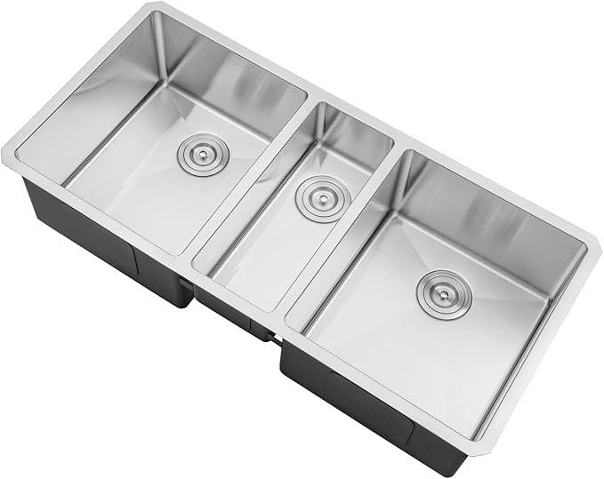 42 in. x 20 in. x 10 in. 16-Gauge Stainless Steel Undermount Triple Bowl Kitchen Sink with Strainers