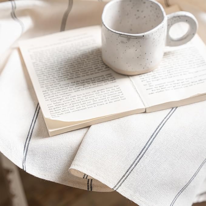 ArtBud Cotton Linen Table Cloths Boho Farmhouse Heavy Fabric Table Cover Burlap Striped Washable Table Top for Parties Coffee Kitchen Picnic Round, 60"(4-6 Seats)