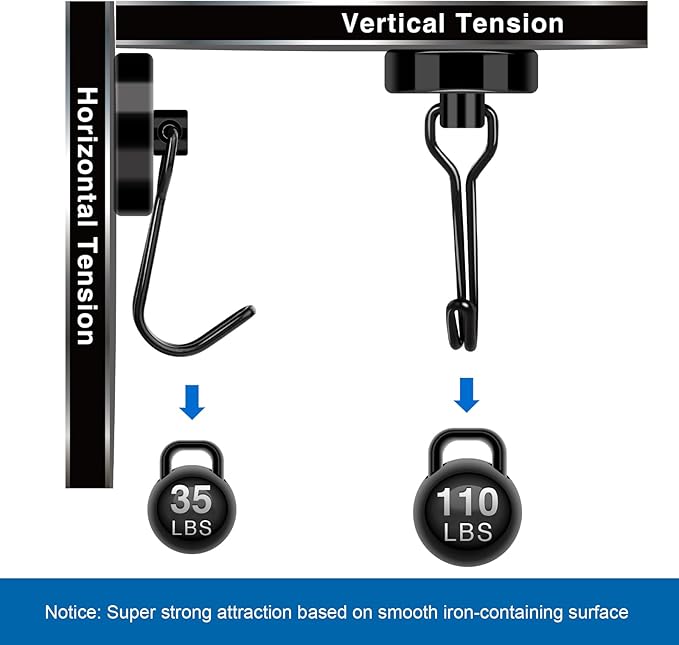 LOVIMAG Hooks, 110lbs+ Magnetic Magnet Hook 2025 Cruise Cabin Ship Essentials Heavy Duty Strong Refrigerator Fridge Hanging for Classroom Beach Vacation Kitchen Grills Home Mug Hanger (3 Pack), Black
