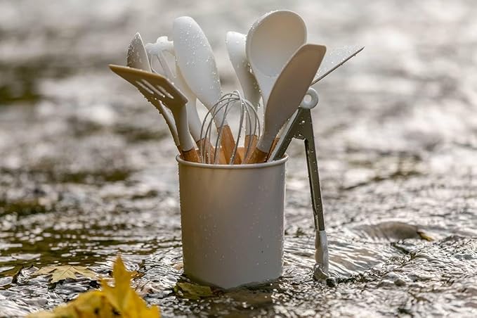 Silicone Kitchen Utensil Set - 11 pcs Heat Resistant Non-Stick Cooking Tools with Wooden Handles