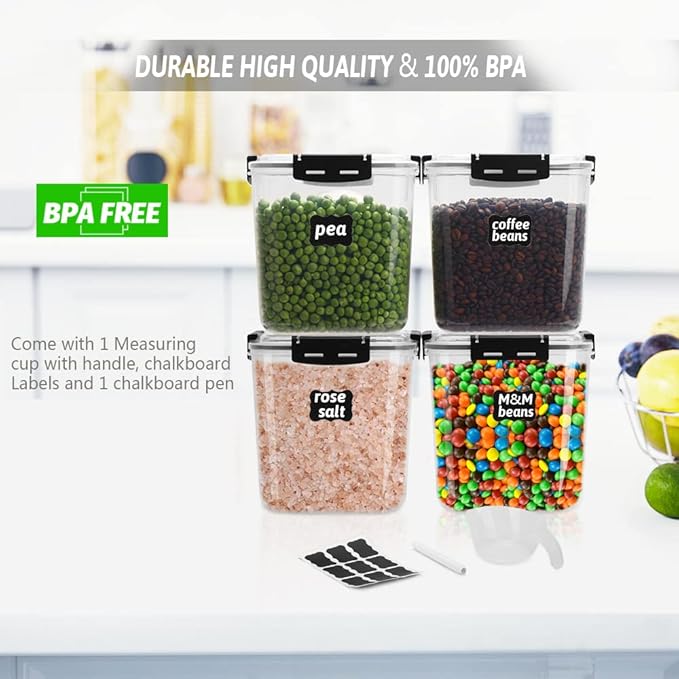 CASA LINGO Airtight Food Storage Containers with Lids, 4.4L Large Pantry Organization and Storage for Bulk Food Dry Food Cereal, Set of 4 Plastic Food Storage Containers