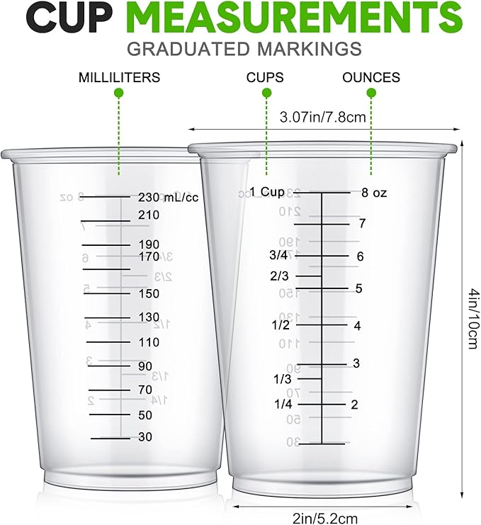 Yunsailing 200 Pack Disposable Measuring Cups for Resin 8 oz Clear Plastic Epoxy Reusable Liquid Mixing Cups for Cooking and Baking Supplies