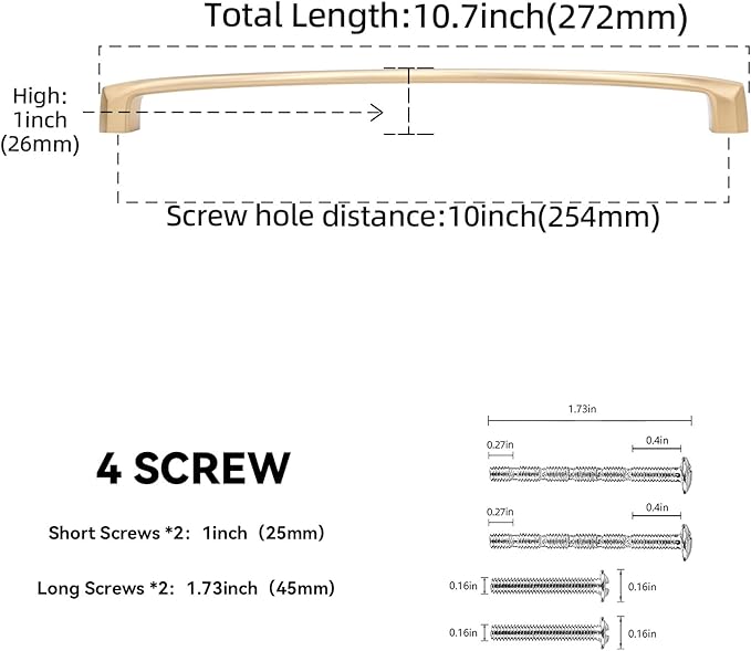 10 Pack 10 Inch(254mm) Kitchen Cabinet Handles Champagne Bronze Cabinet Pulls Zinc Alloy Drawer Pulls Kitchen Hardware