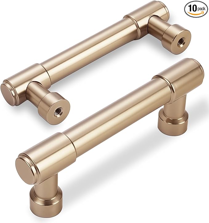 10 Pack Champagne Bronze Pulls 3 Inch(76mm) Hole Centers Kitchen Cabinet Handles Zinc Alloy Champagne Drawer Pulls