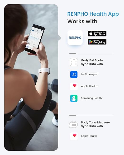 RENPHO Smart Scale and Tape Measure, Digital Bluetooth Scale with Tape Measure for Body Measuring, Weight Loss, Muscle Gain, Gift, 400lbs, Inches/cm