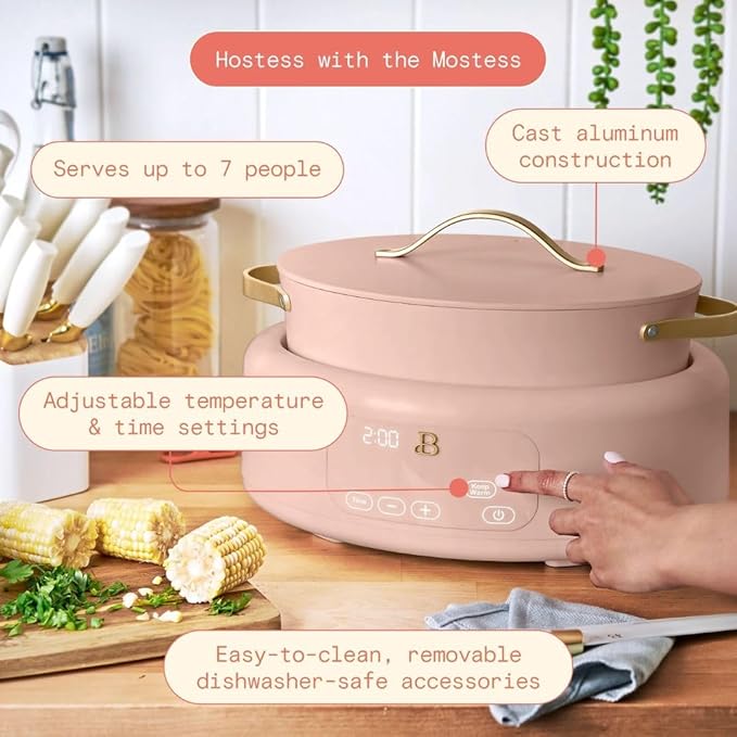 Beautiful 10-in-1 6-Qt Programmable Multi-Cooker with Oven-Safe Pot & 7 Presets – Slow Cook, Rice, Steam, Sauté (Rose)