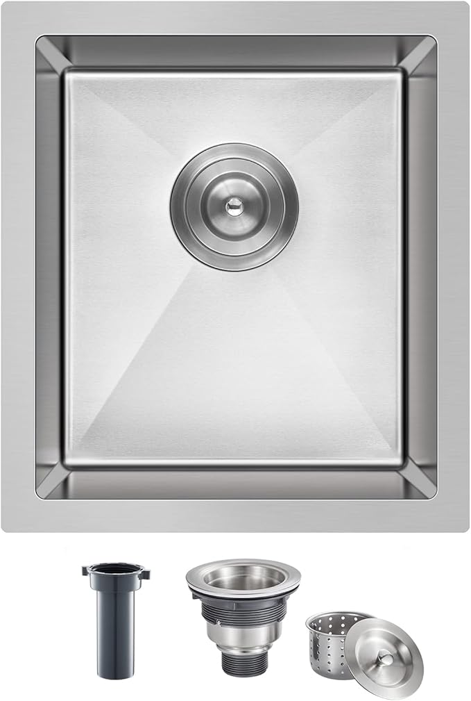 Bar Sink, ROVATE 13 x 15 inch Undermount Bar or Kitchen Sink, Handmade Single Bowl T-304 Stainless Steel Small Wet Bar Sinks