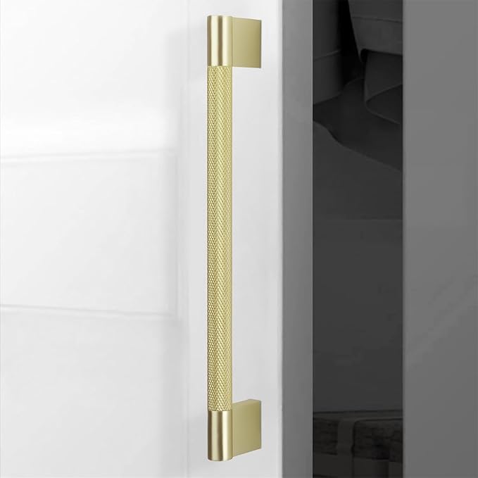 10 Pack 7-1/2 inch(192mm) Brushed Brass Kitchen Cabinet Handles Knurled Cabinet Pulls Gold Drawer Pulls Kitchen Hardware