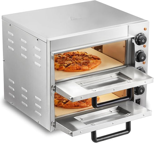 VEVOR Commercial Pizza Oven Countertop, 14" Double Deck Layer, Stainless Steel Electric Pizza Oven with Stone and Handle, Multipurpose Indoor Pizza Maker for Restaurant Home Pretzels Baked