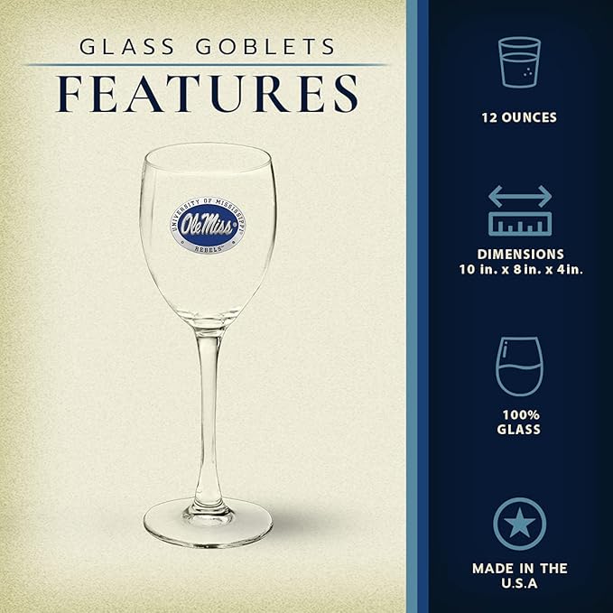 Heritage Pewter Ole Miss Rebels Glass Goblets – Set of 2 | 12 OZ Goblet Wine Glasses | Expertly Crafted Pewter Glass