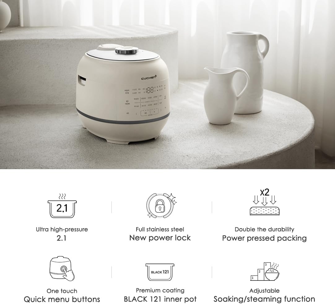 CRT-RPK0640IUS 6 CUP (1.2 quarts): 6 person serving | Expertly Crafted for Multi Grain Cooking |2.1 Ultra High-Pressure Induction Heating IH Rice Cooker | Full Stainless Power Lock System | Auto Steam Clean | Voice Guide | Made in Korea