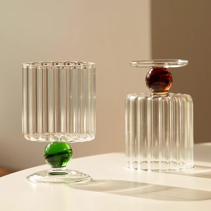 Vintage Wine Glasses Set of 2, 7.1oz Borosilicate Champagne, Whiskey, Juice Glasses, Glassware for Cocktails,Red Wine,Ice Cream, Gift for Couples, Wedding, Anniversary, Dishwasher & Microwave Safe