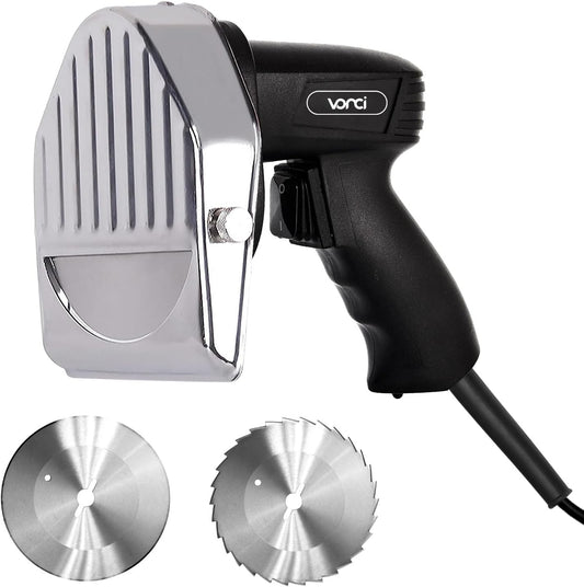 VONCI 80W Commercial Gyro Cutter, Electric Shawarma Knife, Doner Kebab Meat Slicer With 2 Blades, 2600 RPM, 0-8mm Adjustable Thickness, Powerful Turkish Grill Machine.