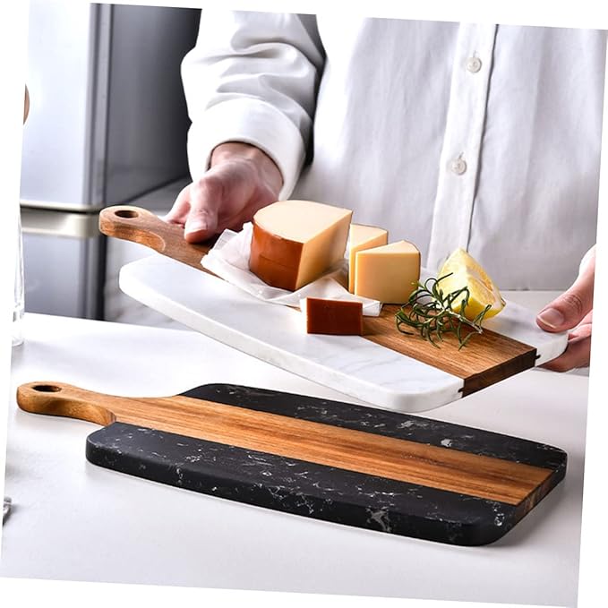 Marble and Acacia Wood Cutting Board Double-sided Kitchen Chopping Block with Anti-cracking Low-noise Surface for Meat Vegetables Fruit and Cheese Easy to Clean and Practical for
