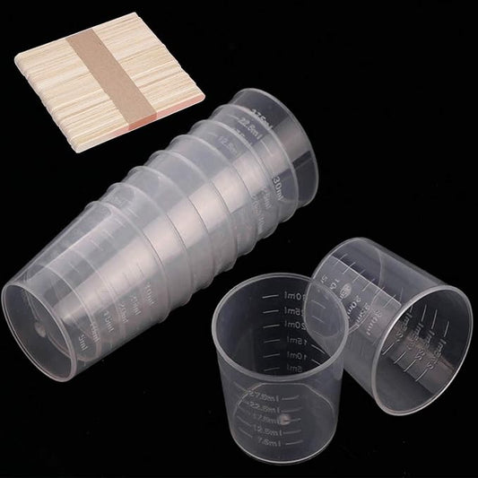 200 Pack 1oz/30ml Plastic Graduated Cups Transparent Scale Cups with 200 Pack Wooden Stirring Sticks for Mixing Paint, Stain, Epoxy, Resin