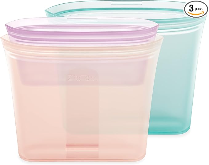 Zip Top Reusable Food Storage Bags | 3 Bag Set [Teal/Peach/Lavender] - 2 Sandwich, 1 Snack | Silicone Meal Prep Container | Microwave, Dishwasher and Freezer Safe | Made in the USA
