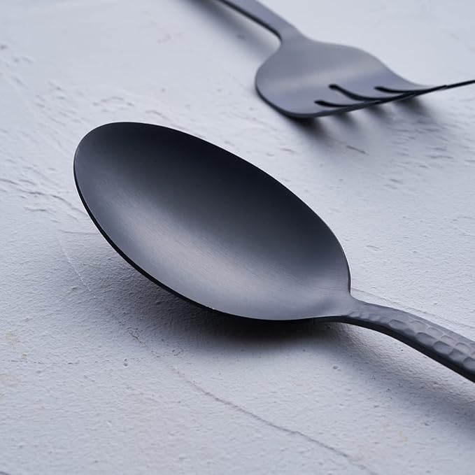 Matte Black Serving Utensil Set, 9.5-inch Stainless Steel Large Serving Spoon and Serving Fork, Satin Finish