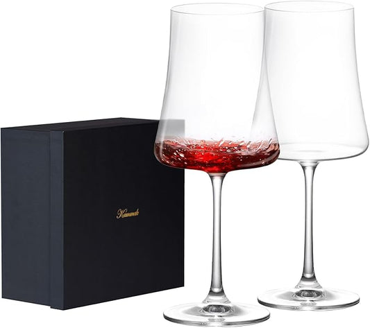 KAMMAK Wine Glasses Set of 2, 18.8 oz Hand Blown Crystal Bordeaux Wine Glasses, Thin Rim & Long Stem, Perfect for Red & White, Daily Use, Wedding Anniversary or Birthday Gift with Gift Box, Stet