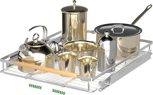 Expandable Pull Out Drawer Cabinet Organizers, Heavy Duty Slide Out Storage Shelf for Home Kitchen Pantry Cupboard Pots Pans, Adjustable Width from 17.2"~28.1", Stainless Steel 1 Pack