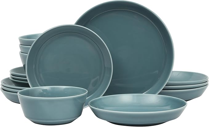 Gibson Home Summer Shades 16 Piece Plates and Bowls Dishes Service for 4 Porcelain Dinnerware Set - Blue
