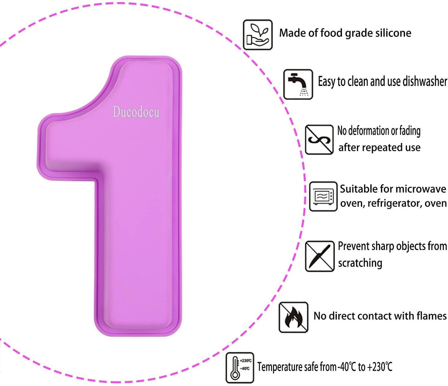 Ducodocu Large Silicone Number Cake Mould 3D Novelty Cake Pan DIY Baking Mold for Birthday Anniversary Number of 1 Purple