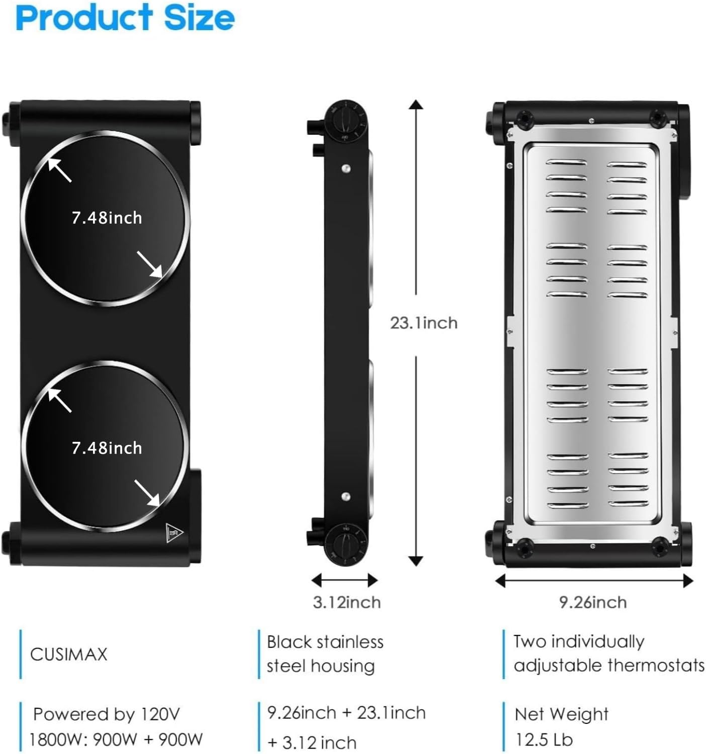 1800W Dual Infrared Burner Electric Hot Plate, High Power for Fast Cooking, 7 Inch Ceramic Glass Portable Electric Stove with Adjustable Temperature Control, Upgraded Version
