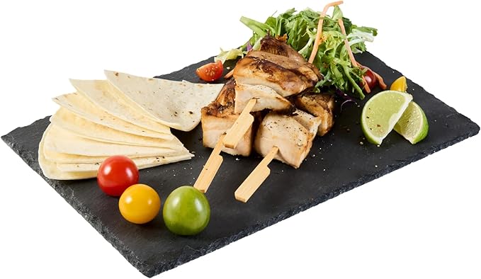 Restaurantware Slate Serving Trays 4 Pack of 11.8" x 7.8" Foam Feet Charcuterie Stone Plates Rustic Edges Freezable Black Serving Display Cheese Boards for Kitchen, Gourmet, Dining, Parties