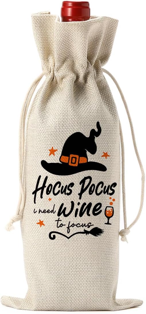 Funny Hocus Pocus Witch Decor Halloween Witchy Decor Witch Wine Bag Gifts Halloween Party Supplies Home Decorations Wine Accessories for Wine Lovers Women Men Friend
