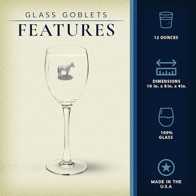 Heritage Pewter Racehorse Glass Goblets – Set of 2 | 12 OZ Goblet Wine Glasses | Expertly Crafted Pewter Glass