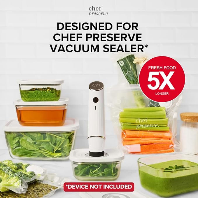 Chef Preserve Medium Glass Vacuum Seal Container – Vacuum Sealed for Food Storage – Leak-Proof Vacuum Sealer Container with Pump – BPA-Free, Microwave, Freezer, and Dishwasher Safe