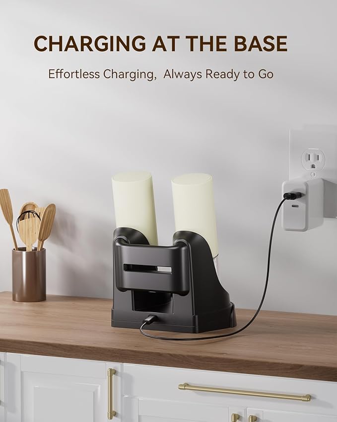 Electric Salt and Pepper Grinder Set with Dual Charging Base, 6 Adjustable Coarseness Levels & External Grind Settings, One-handed Operation Salt and Pepper Mills with LED Light,Beige