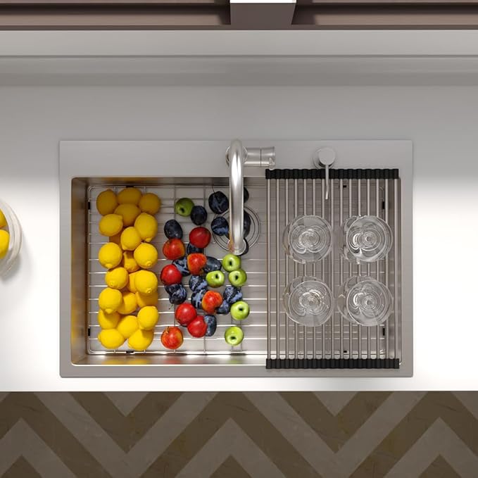 Lordear 33 Inch Drop In Kitchen Sink 33x22 Stainless Steel Topmount Sinks 16 Gauge T304 Single Bowl Kitchen Sink With 3mm Thickened Plate Round Corners